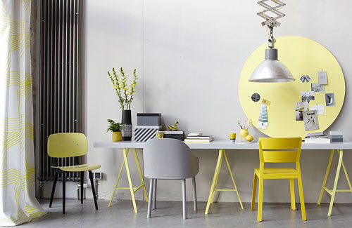 Peter Fehrentz interiordesign photography Innenarchitektur Fotografie Design Möbeldesign Furnituredesign Schöner Wohnen grey and yellow workplace chairs industrial